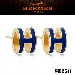 Hermes Pop H Blue Enamel Earrings in Yellow Gold 