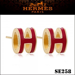 Hermes Pop H Red Enamel Earrings in Yellow Gold 