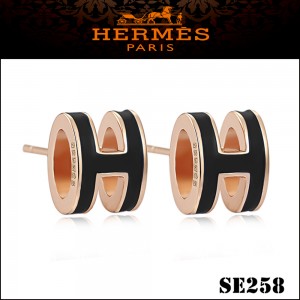 Hermes Pop H Black Enamel Earrings in Rose Gold 