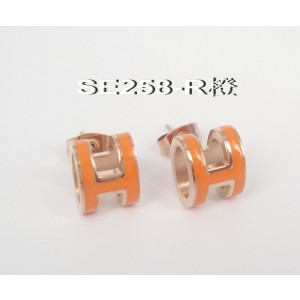 Hermes Pop H Orange Enamel Earrings in Rose Gold 