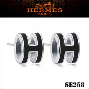 Hermes Pop H Black Enamel Earrings in Palladium 