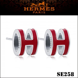 Hermes Pop H Red Enamel Earrings in Palladium 