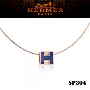 Hermes Cage d'H Navy Blue Lacquer Pendant Rose Gold 