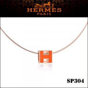 Hermes Cage d'H Orange Lacquer Pendant Rose Gold 