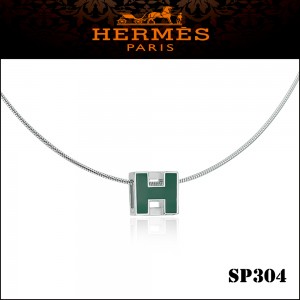 Hermes Cage d'H Green Lacquer Pendant Palladium 