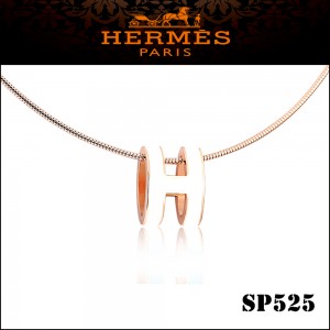 Hermes Pop H Narrow Pendant Necklace in White Enamel with Rose Gold Plating
