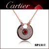 Amulette De Cartier Necklace in Pink Gold Paved Diamonds with Black Lacquer & Ruby