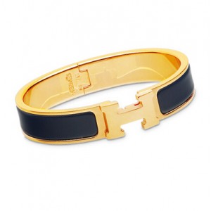 Hermes Ultramarine Enamel Clic H Narrow Bracelet in Yellow Gold 