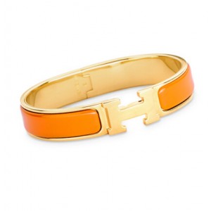 Hermes Orange Enamel Clic H Narrow Bracelet in Yellow Gold 