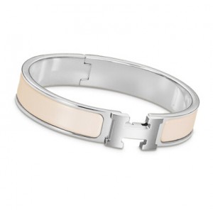 Hermes Creme Enamel Clic H Narrow Bracelet in White Gold