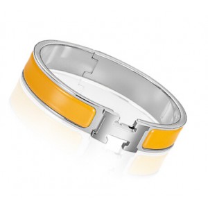 Hermes Jaune Soleil Enamel Clic H Narrow Bracelet in White Gold