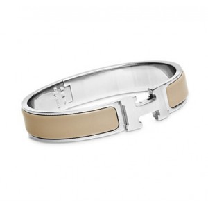 Hermes Marron Glace Enamel Clic H Narrow Bracelet in White Gold