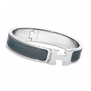 Hermes Grey Enamel Clic H Narrow Bracelet in White Gold