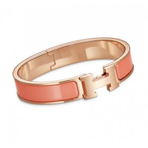 Hermes Red Enamel Clic H Narrow Bracelet in Rose Gold