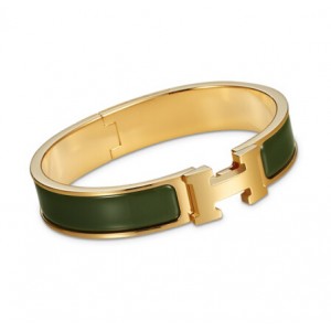 Hermes Loden Enamel Clic H Narrow Bracelet in Yellow Gold 