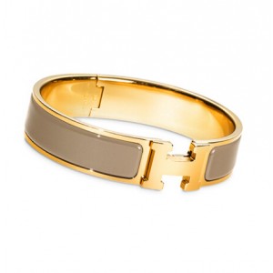 Hermes Brown Enamel Clic H Narrow Bracelet in Yellow Gold 