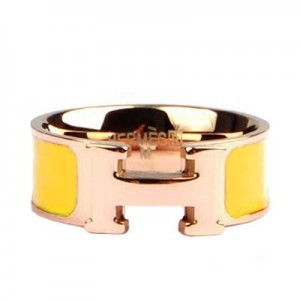 Hermes Yellow Enamel Clic H Ring Pink Gold