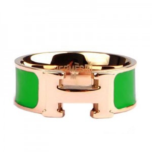 Hermes Green Enamel Clic H Ring Pink Gold