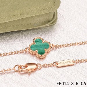 Van Cleef & Arpels Malachite Clover Sweet Alhambra Bracelet in Pink Gold 