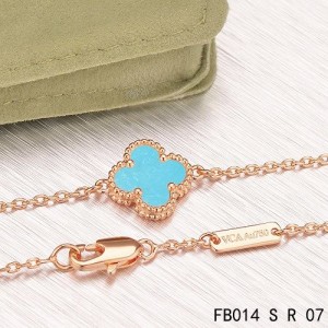 Van Cleef & Arpels Turquoise Clover Sweet Alhambra Bracelet in Pink Gold
