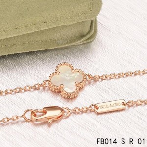 Van Cleef & Arpels White Mothe-of-parl Sweet Alhambra Clover Bracelet in Pink Gold