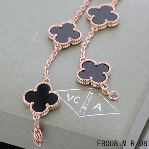 Van Cleef Arpels Pink Gold Vintage Alhambra 5 Black Onyx Motifs Bracelet