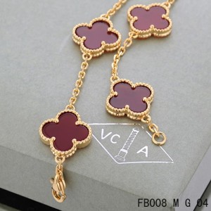 Van Cleef Arpels Yellow Gold Vintage Alhambra 5 Motifs Carnelian Bracelet