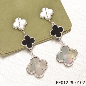 Van Cleef & Arpels Magic Alhambra 3 Clover Motifs Earclips in White Gold