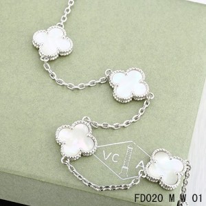 Van Cleef Arpels Vintage Alhambra Necklace White Gold 10 Motifs White Mother-of-Pearl