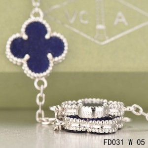 Van Cleef & Arpels Vintage Alhambra 20 Motifs Long Necklace White Gold Lapis lazuli 
