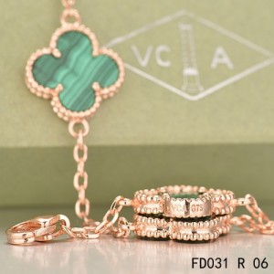 Van Cleef & Arpels Vintage Alhambra 20 Motifs Long Necklace Pink Gold Malachite 