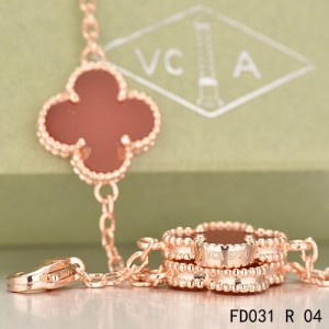 Van Cleef & Arpels Vintage Alhambra 20 Motifs Long Necklace Pink Gold Carnelian