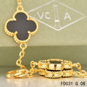 Van Cleef & Arpels Vintage Alhambra 20 Motifs Long Necklace Yellow Gold Black Onyx 