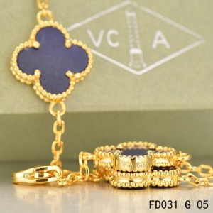 Van Cleef & Arpels Vintage Alhambra 20 Motifs Long Necklace Yellow Gold Lapis lazuli 