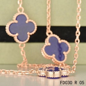 Van Cleef & Arpels Vintage Alhambra 10 Lapis lazuli Motif Pink Gold Long Necklace
