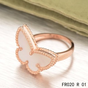 Van Cleef & Arpels Lucky Alhambra Butterfly Ring Pink Gold with White Mother-of-pearl