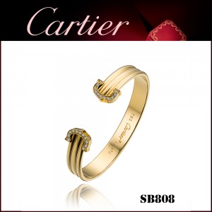 C De Cartier Cuff Bracelet in Yellow Gold with Paved Diamonds