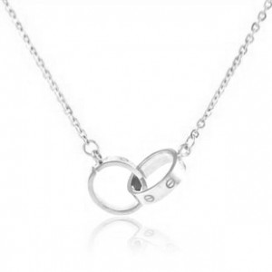 Cartier Love 2 Rings Charm Necklace in 18K White Gold.REF:B7013700