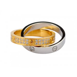 Cartier Infinity LOVE Ring in 18kt White Gold & Yellow Gold with Diamonds-Paved
