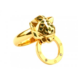 Panthere De Cartier Ring in 18K Yellow Gold with Black Lacquer and Diamonds