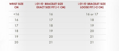 Cartier Love Bracelet Size Chart