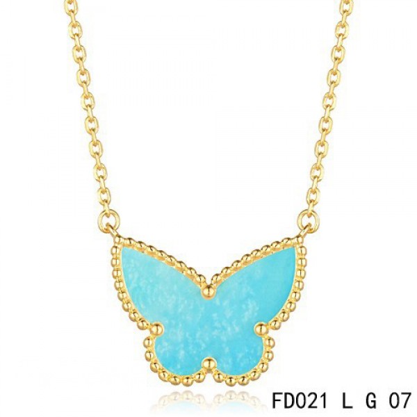 Van Cleef Lucky Turquoise Butterfly Necklace Yellow Gold - Cleef & Arpels