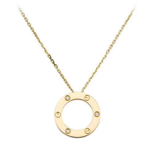 Knockoff Cartier LOVE necklace replica with 3 diamonds on yellow gold pendant