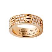 Cartier LOVE ring replica pink gold with paved diamonds