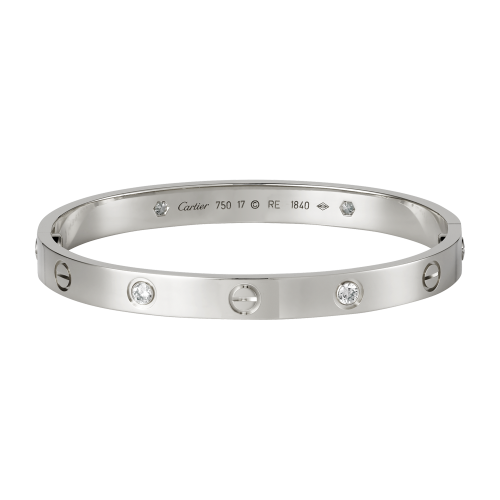 Meilleur Bracelet LOVE Cartier replique or gris avec 4 diamants et un tournevis