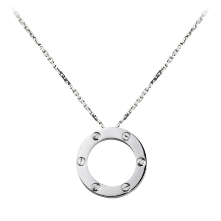 Diamond Cartier LOVE necklace fake with 3 daiamonds white gold pendant