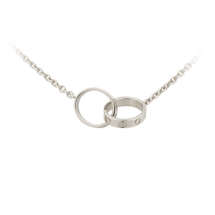 Oro blanco collar de cadena LOVE Cartier réplica con dos anillos de mejor precio
