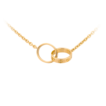 Collar de cadena LOVE Cartier falso oro amarillo con 2 anillos colgante