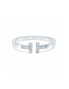Women's Most Popular Tiffany & Co. Tiffany Double T Paved Diamonds Square Ringent Bracelet Sterling Silver Replica