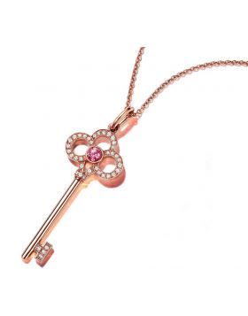 Tiffany Limited Edition Tiffany Keys Mini Crown Key Charm Pink Crystal Womens Rosed Gold Diamonds Necklace Silver